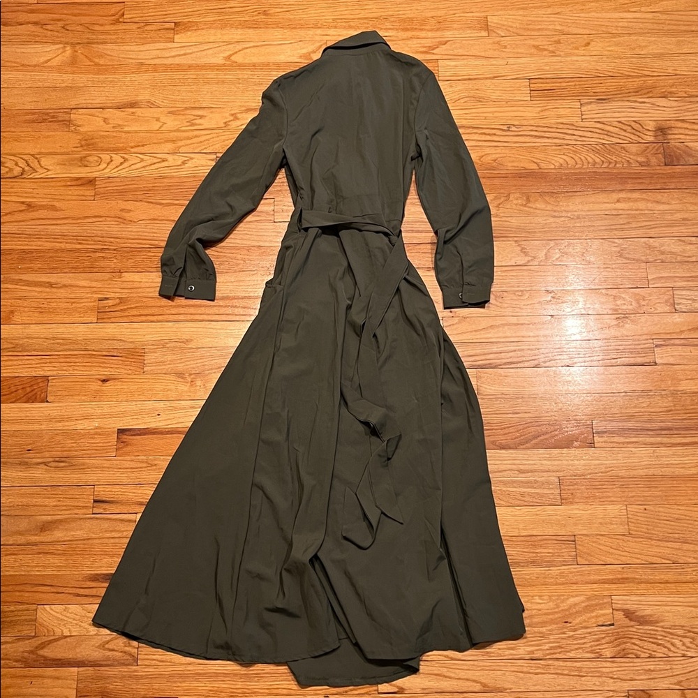 Flowy Elegant Olive Green Maxi Wrap Dress with Tie - Picture 6 of 9